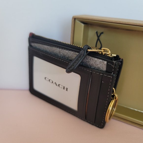 COACH Novelty Plaid Print Mini Skinny ID Case In Coated Canvas – Red Multi ⭐ - Picture 9 of 13